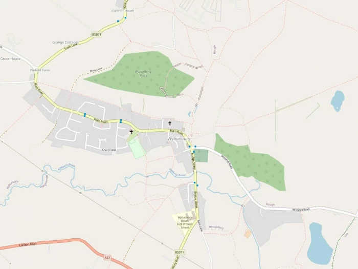 Map showing the location of Wybunbury Village Hall