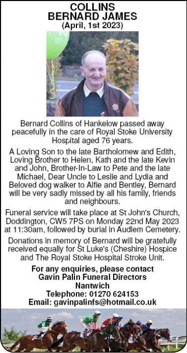 bernard collins   obituary notice