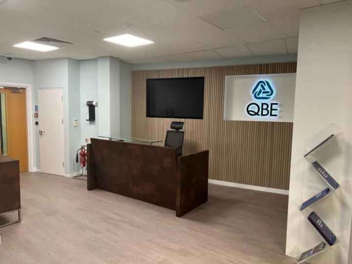 Approaching the new reception area at the QBE offices in Leeds