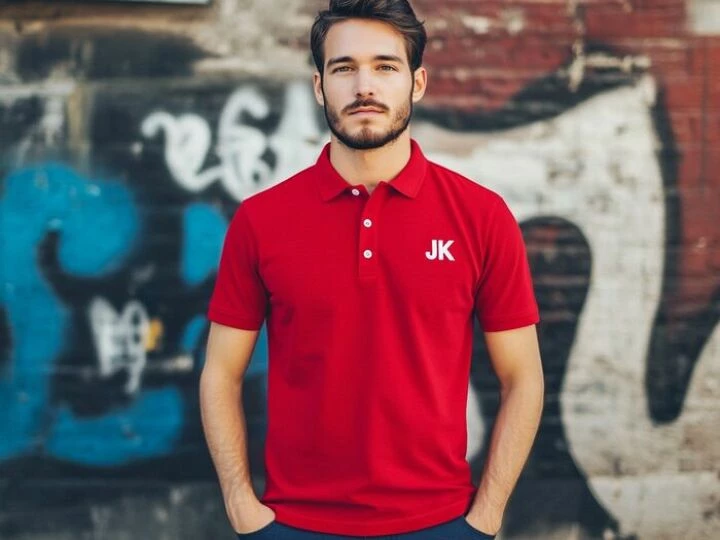 Red polo t-shirt with JK on the breast