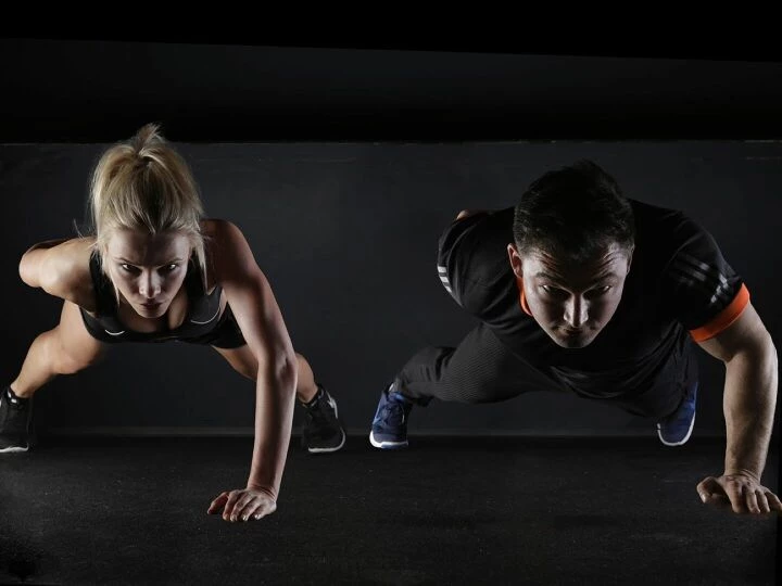 Man, woman, push-ups