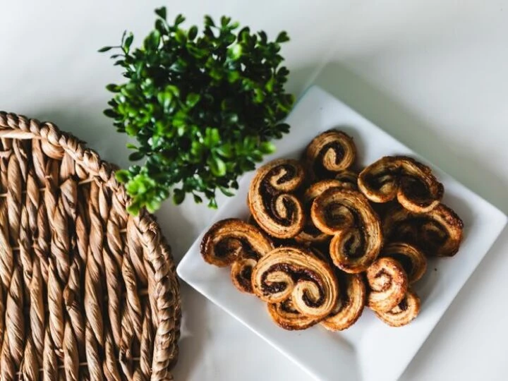 Overhead view of a plate of pastries