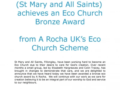 Eco Church Bronze Award for Fillongley