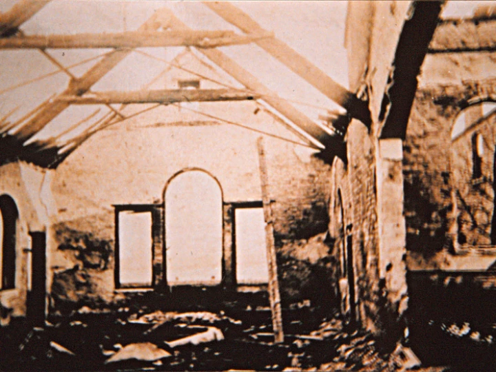 Burnt out interior of the 1866 Church