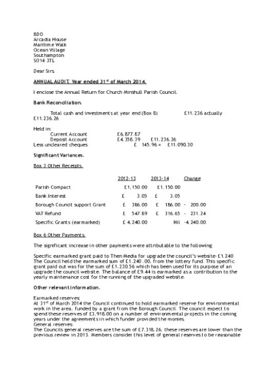 2013-14 BDO Variance letter