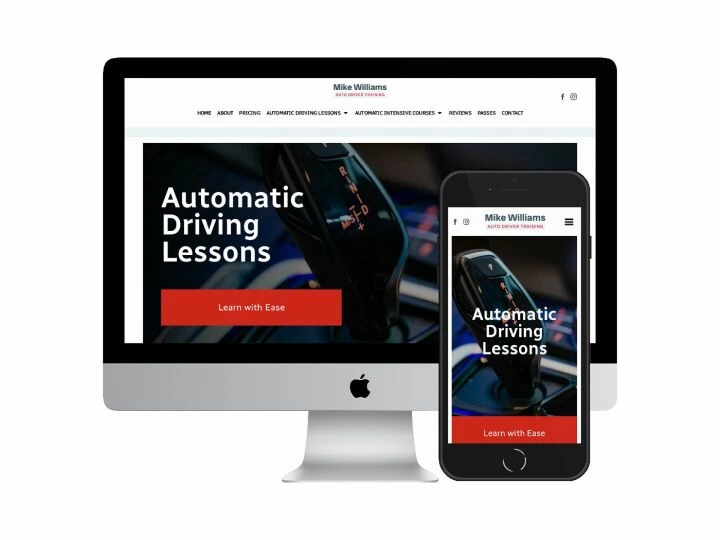 Desktop and mobile screenshots of the Mike Williams Driver Training website