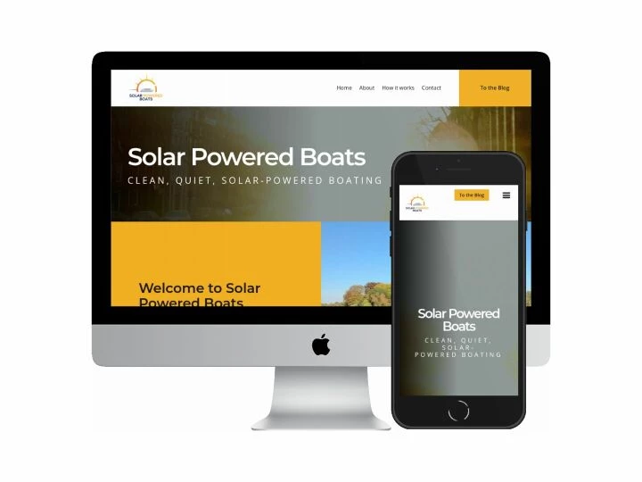 Desktop and mobile screenshots of the Solar Powered Boats website