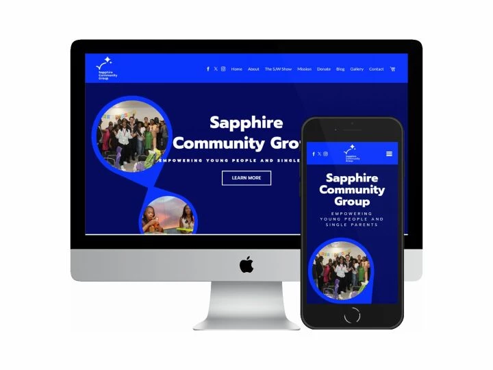 Desktop and mobile screenshots of the Sapphire Community website