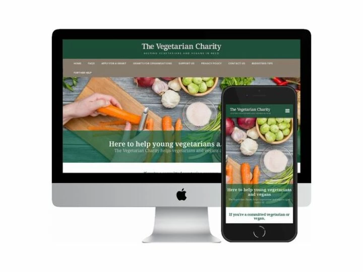 Desktop and mobile screenshots of the The Vegetarian Charity website