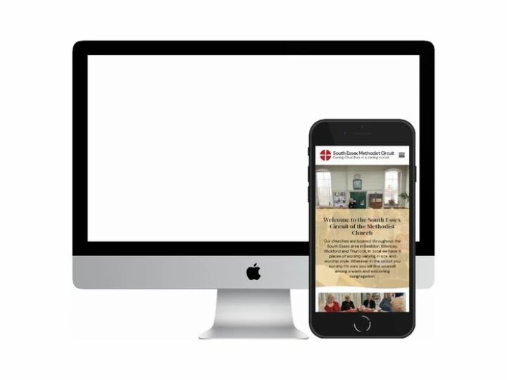 Desktop and mobile screenshots of the South Essex Methodist Circuit website