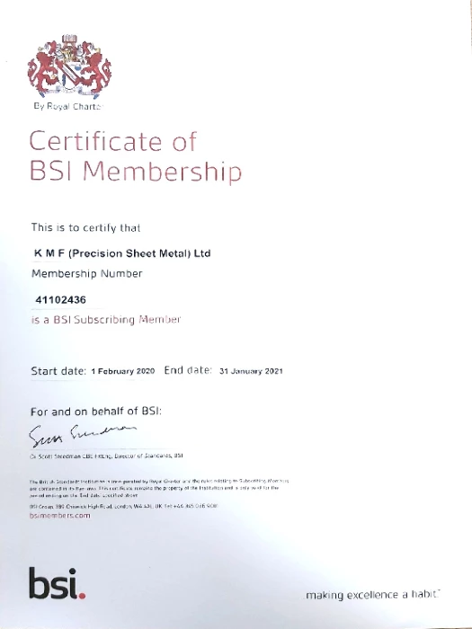BSI Membership Certificate 2020