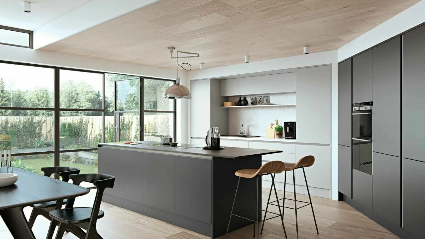 Alku Modern Handleless Matt Kitchen With Island 3