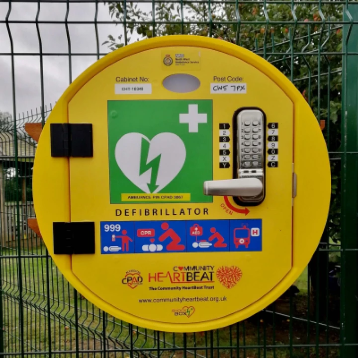 The defibrillator fence mounted and available 247