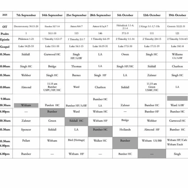 Worship Opportunities Sept – October 2025