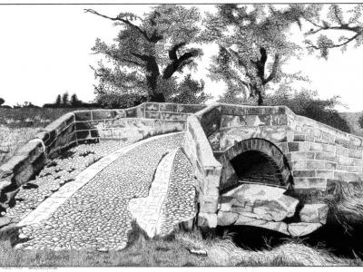 central bridge pen and ink drawing