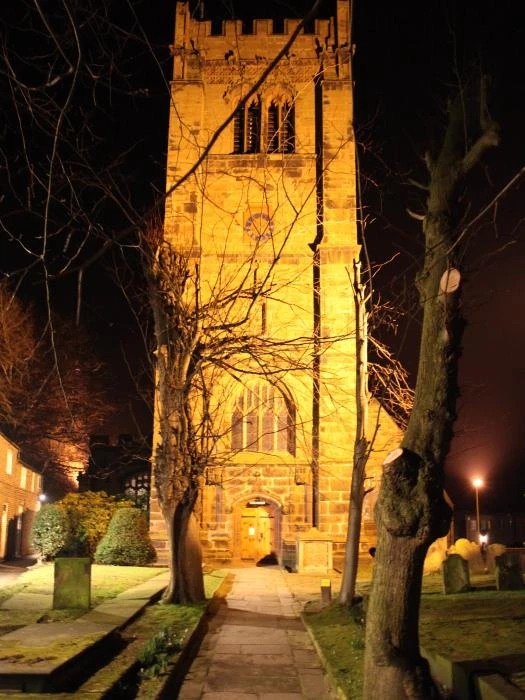 church clock at night