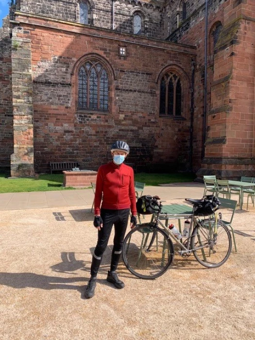 climate change cycle ride  outside carlisle cathedral