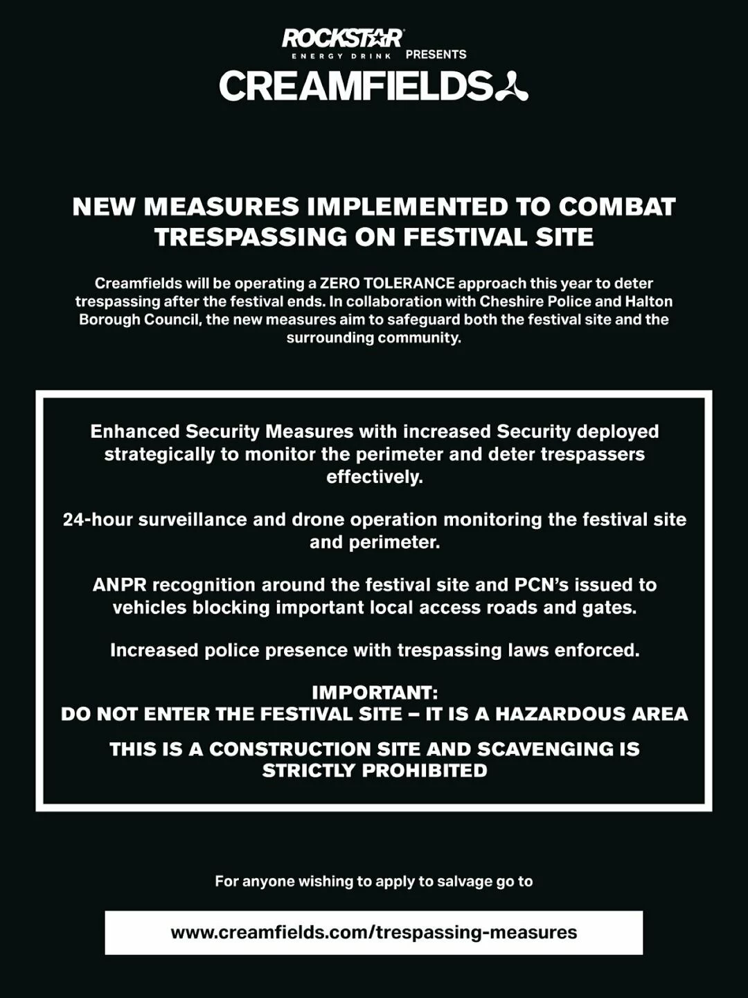creamfields  trespassing measures
