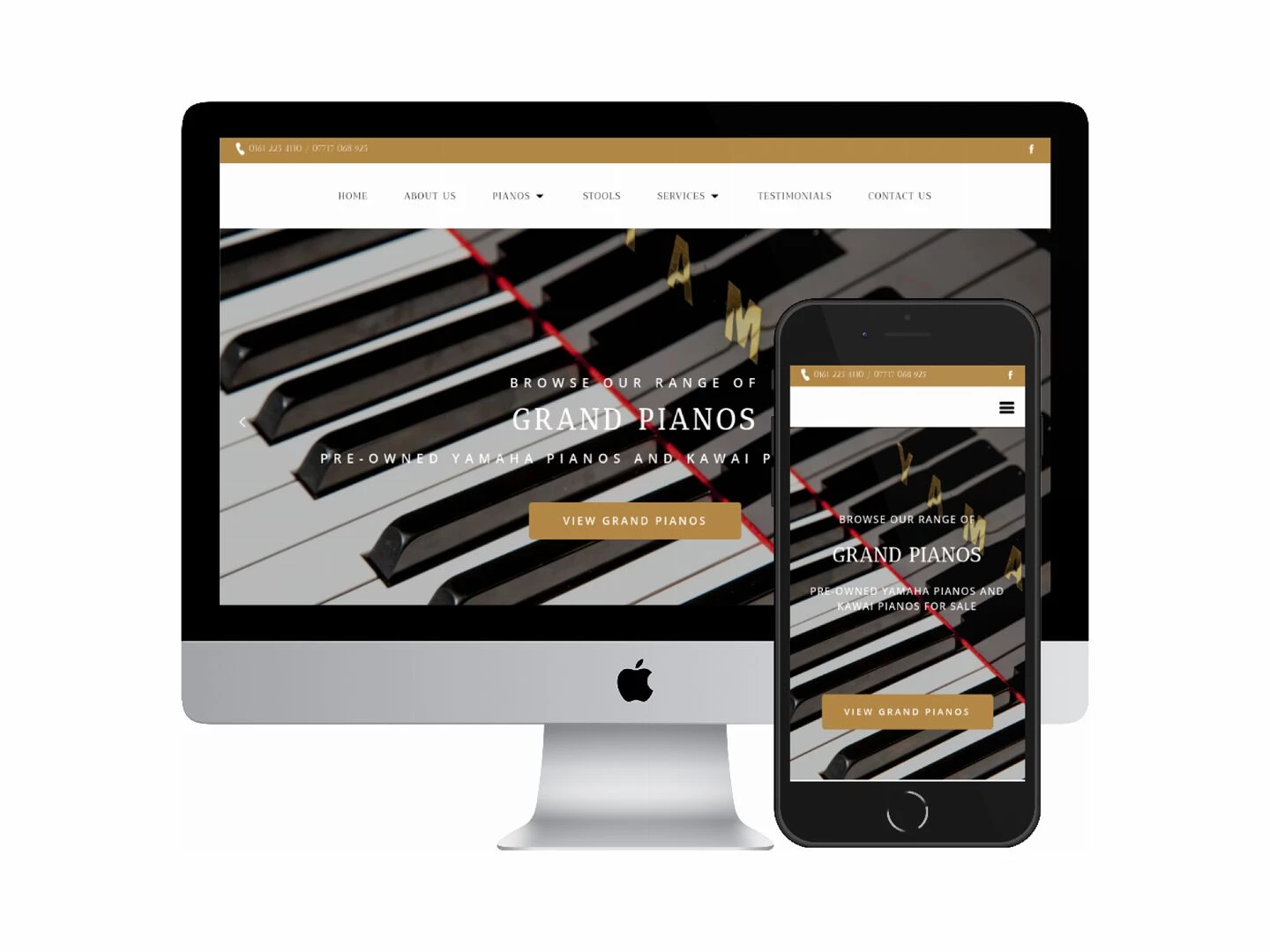 desktop and mobile screenshots of the north west piano centre website