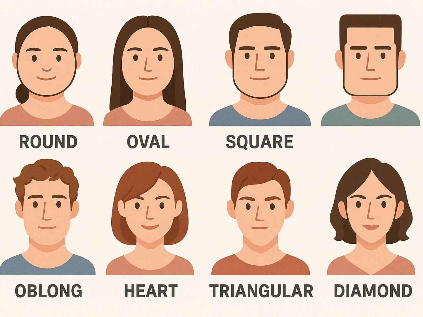 graphic of a selection of common face shapes