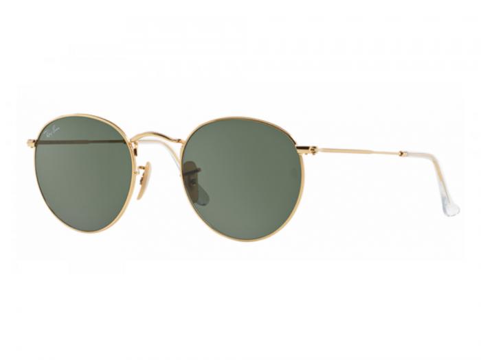 Ray-Ban RB3447 Round Metal Sunglasses in Gold with Green Crystal Lenses