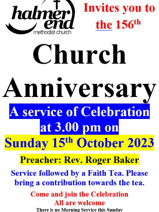 Halmer End Methodist Church | Church Anniversary 15th October