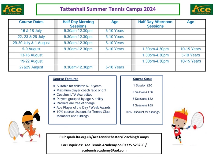 junior tennis summer holiday camps 2024