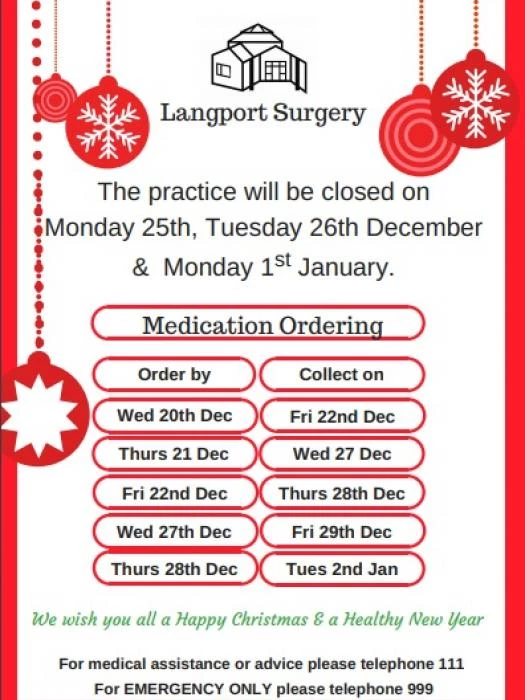 langport surgery 2017 xmas schedule