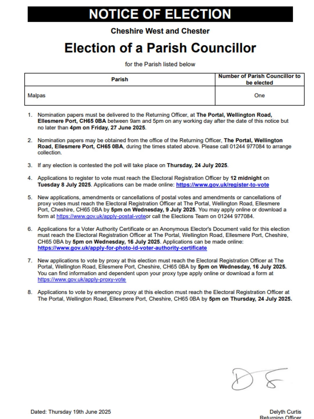 notice of election 19 june 2025