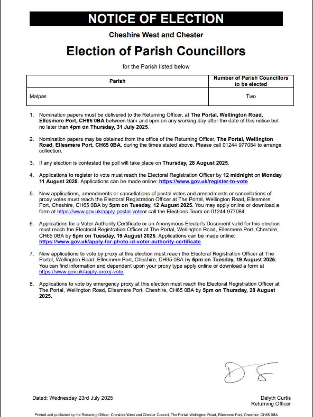 notice of election 230725