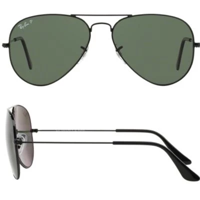 rayban aviator in black with crystal green polarised lenses rb3025 00258