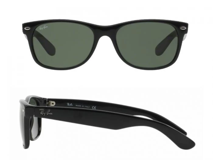 rb2132901shot2 rayban new wayfarer in black with crystal green lenses