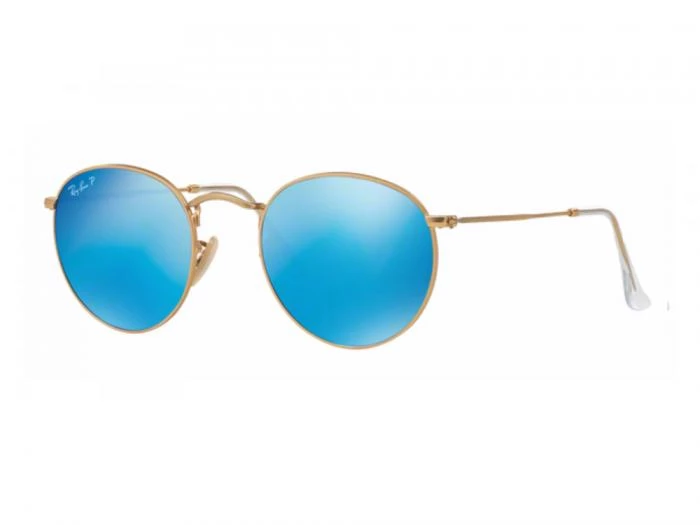 rb34471124ltq rayban round metal matte gold with crystal blue mirror polarised lenses