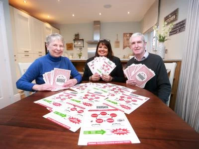 redrow sales consultant anita gillespie with tattenhall bridge club members val meeks and john ryan and some of the literature provided by redrow homescredit  leeboswellphotographycom