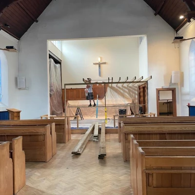 scaffolding over choir stalls 1