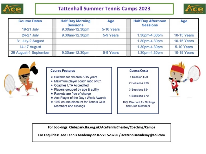tattenhall summer holiday tennis course 2023