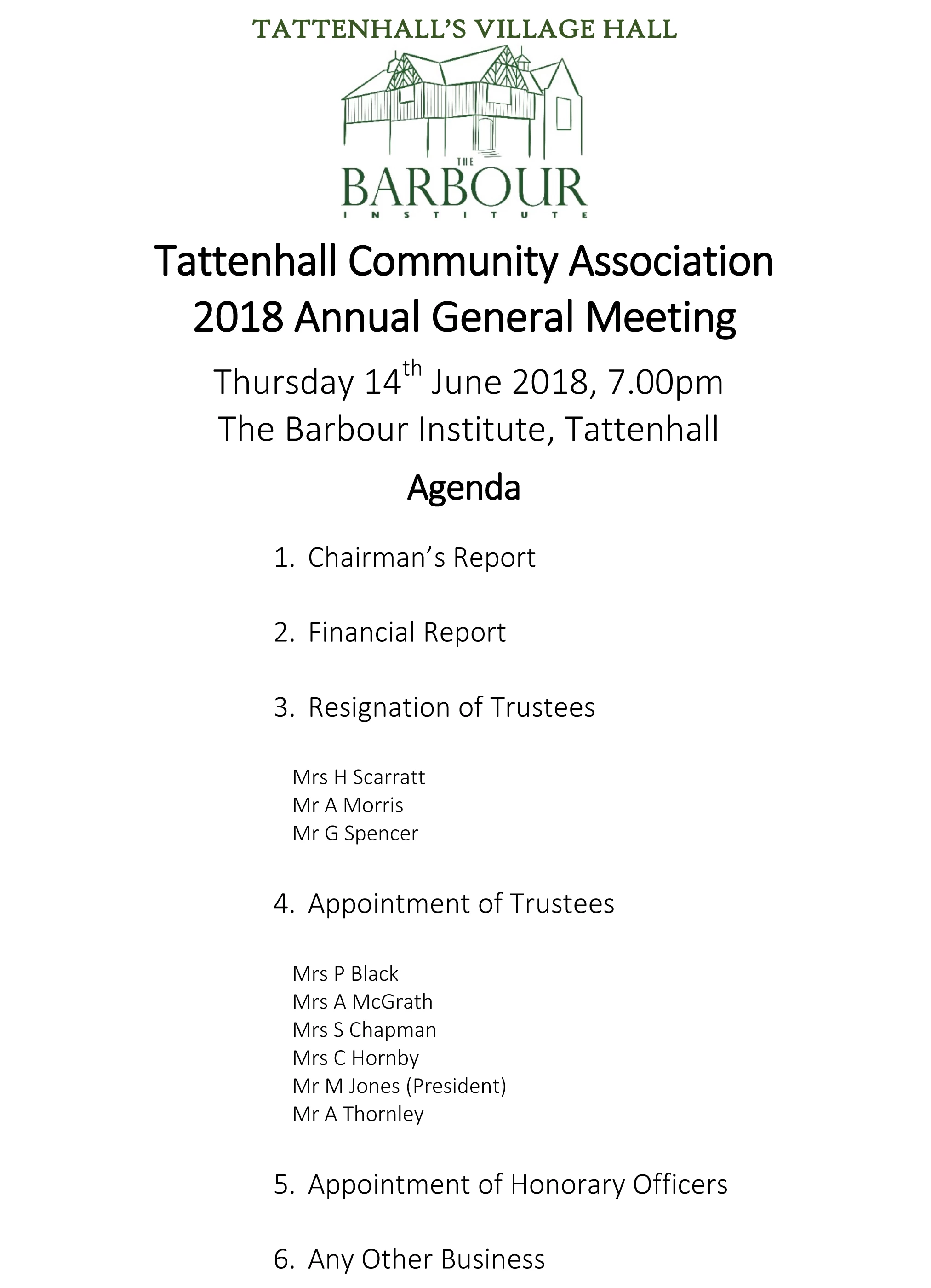 tca agm agenda 2018