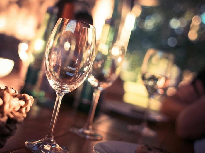 wine glass on restaurant table