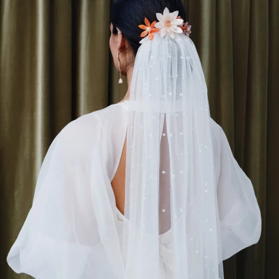wolf and moon comb with cirrus top and polka dot veil